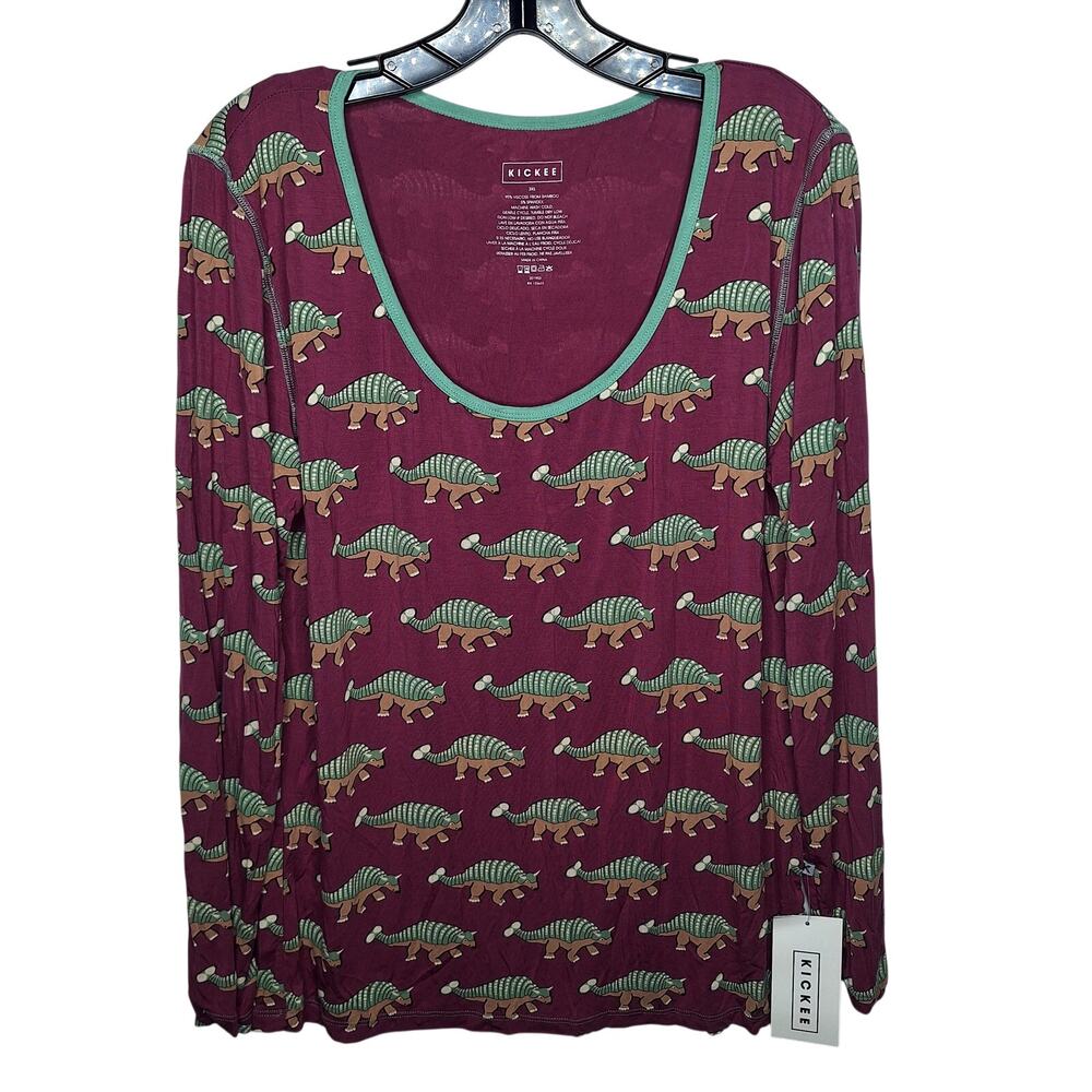 Kickee Pants Women's Bamboo Pajama Top 3XL Dinosaur Euplocephalus Mauve NEW!!